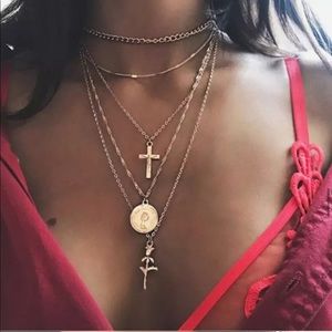 Boho 5-Layers Vintage Cross Coin Necklace